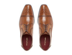 LOAKE Foley Stylish Brogue Derby Shoes - Tan - Top View