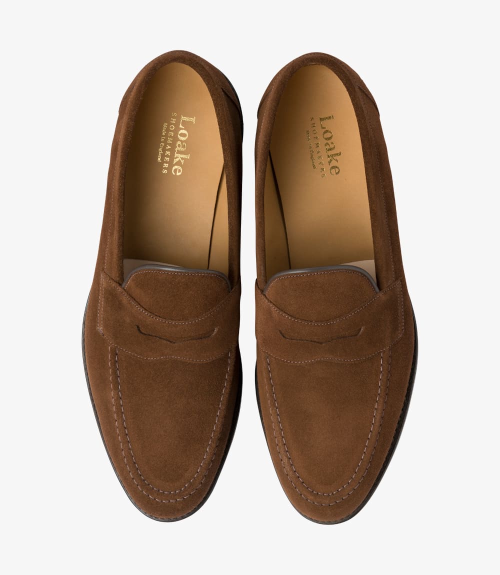LOAKE Imperial Classic Penny Loafer - Brown Suede - Angle View
