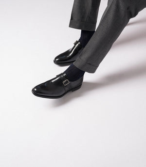 LOAKE 357 Monk Shoe (G Wide) - Black Leather Calf