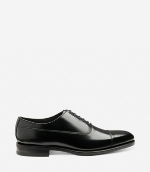 LOAKE Truman Toe Cap Shoe - Black Leather Calf