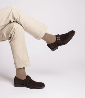 LOAKE 357 Monk Shoe (G Wide) - Dark Brown Suede