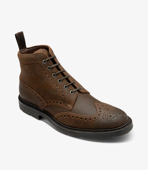 LOAKE Bude Brogue Boot - Brown Waxy Suede