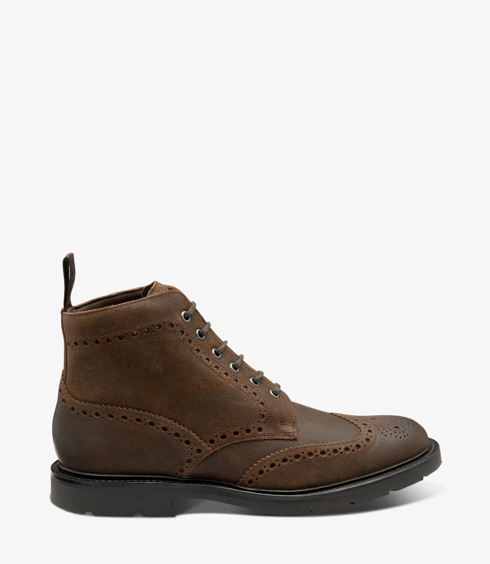 LOAKE Bude Brogue Boot - Brown Waxy Suede