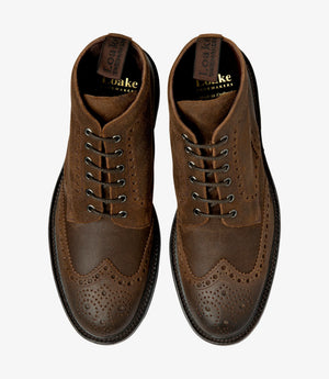 LOAKE Bude Brogue Boot - Brown Waxy Suede