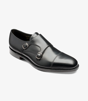LOAKE Cannon Calf Double Buckle Monk Shoe - Black