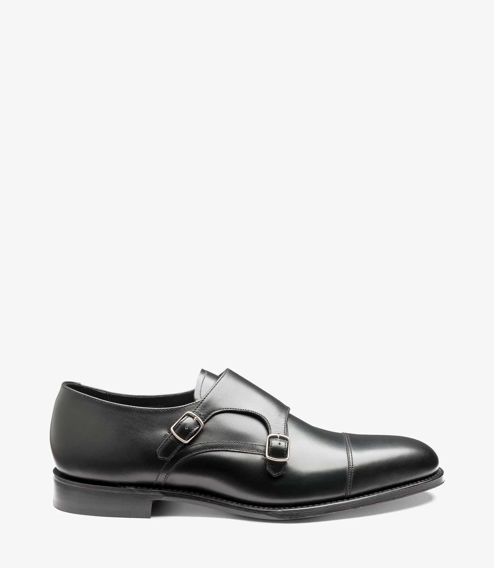 LOAKE Cannon Calf Double Buckle Monk Shoe - Black