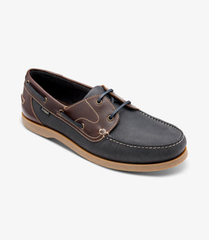LOAKE Padstow Boat Shoe - Navy Nubuck/Brown Waxy Leather