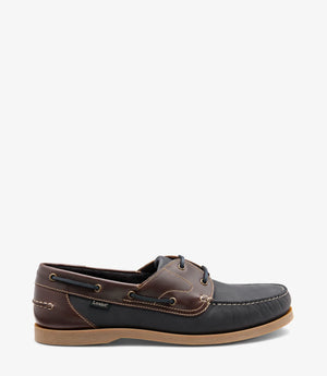 LOAKE Padstow Boat Shoe - Navy Nubuck/Brown Waxy Leather