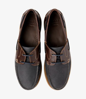 LOAKE Padstow Boat Shoe - Navy Nubuck/Brown Waxy Leather