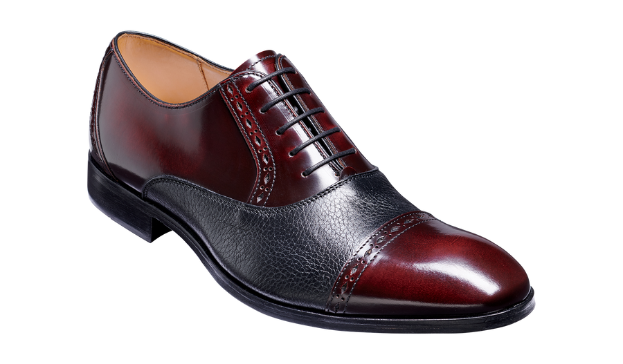 Barker Ramsgate Toe-Cap Oxford Shoe - Burgundy High-Shine/Black