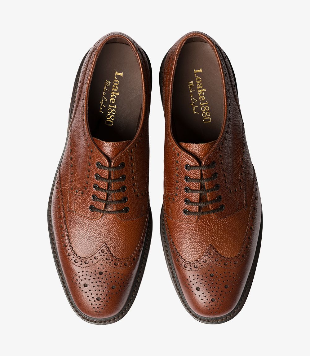 Loake Badminton Oxford Calf Brogue Shoe - Dark Brown Grain - Side View