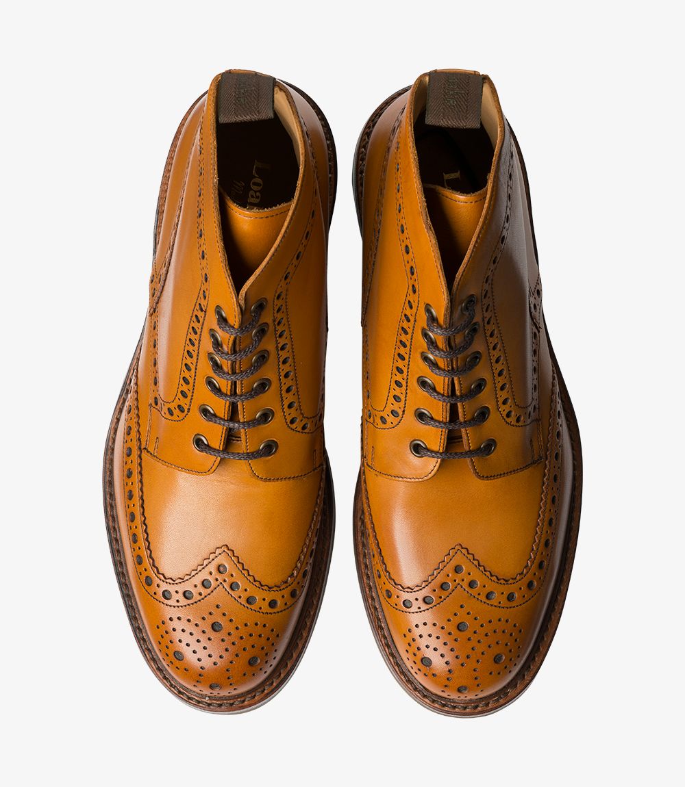LOAKE Bedale Brogue Boot - Tan - Side View