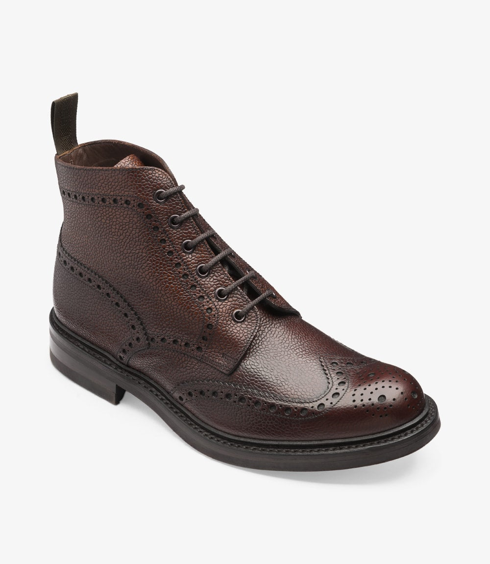 LOAKE Bedale Brogue Boot - Oxblood Grain Calf -Angle View