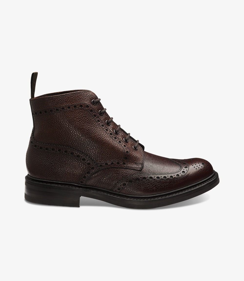 LOAKE Bedale Brogue Boot - Oxblood Grain Calf -Angle View