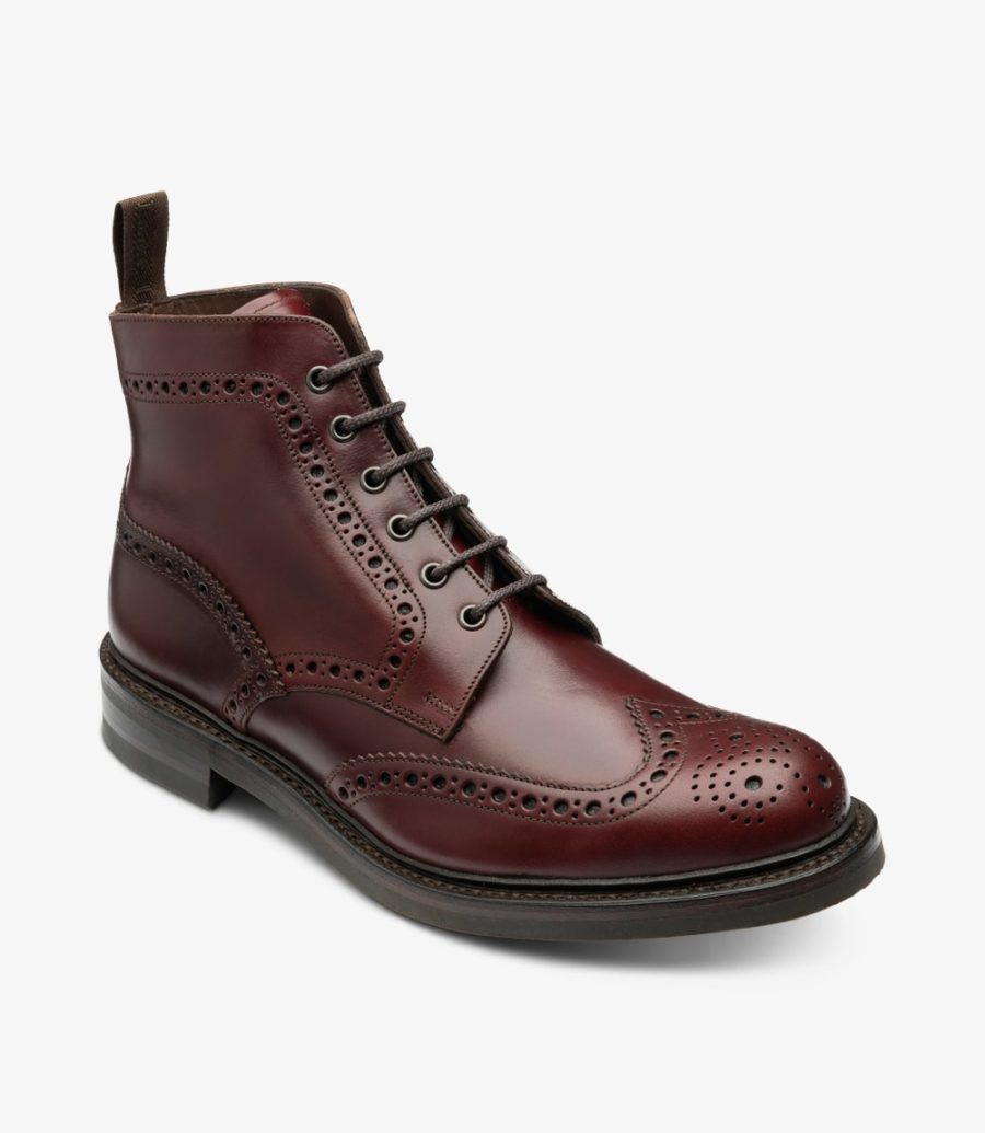 LOAKE Bedale Brogue Boot - Burgundy Calf