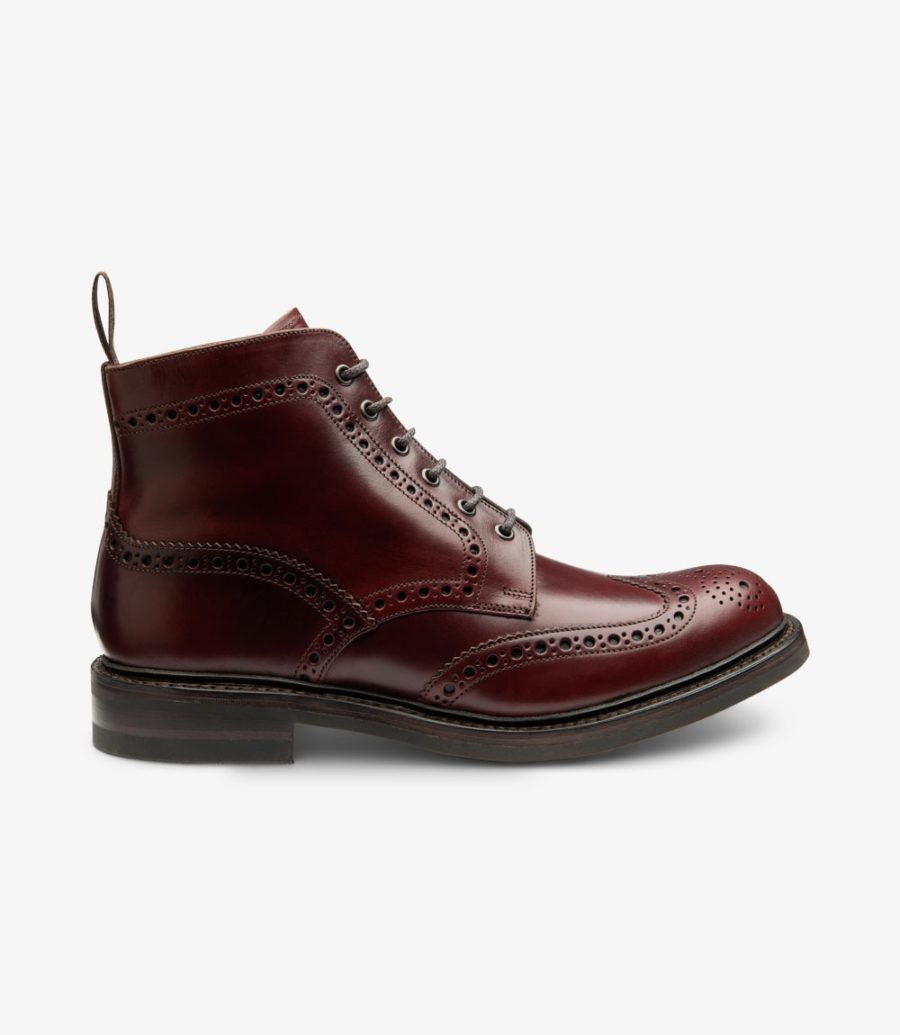 LOAKE Bedale Brogue Boot - Burgundy Calf