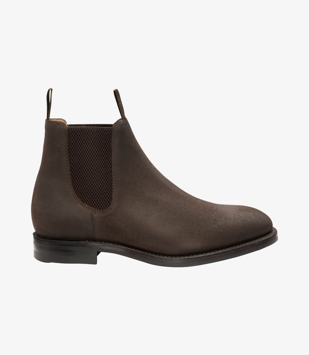 LOAKE Chatsworth Chelsea Suede Boot - Rusty Brown Waxy - Angle View