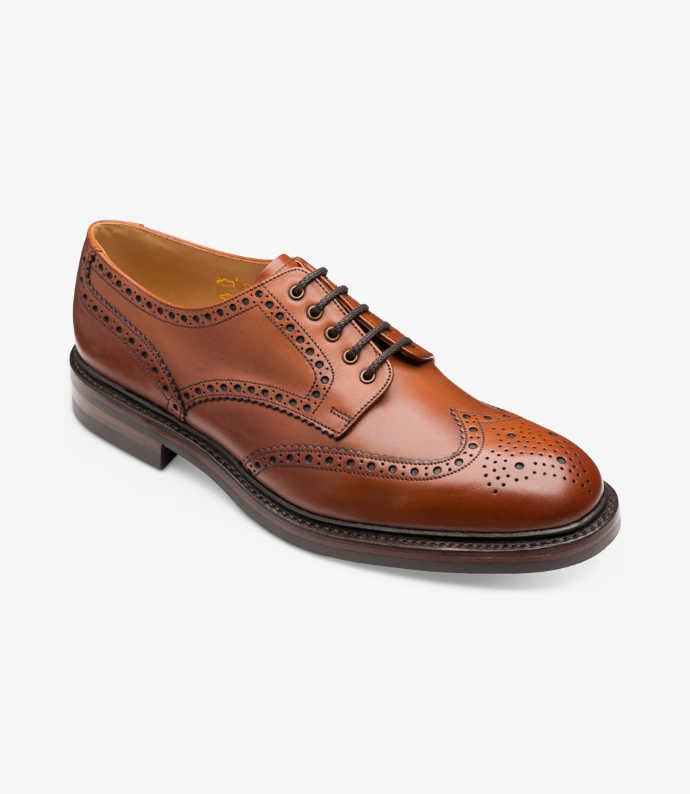 LOAKE Chester Oxford Brogue Calf Shoe - Mahogany - Angle View