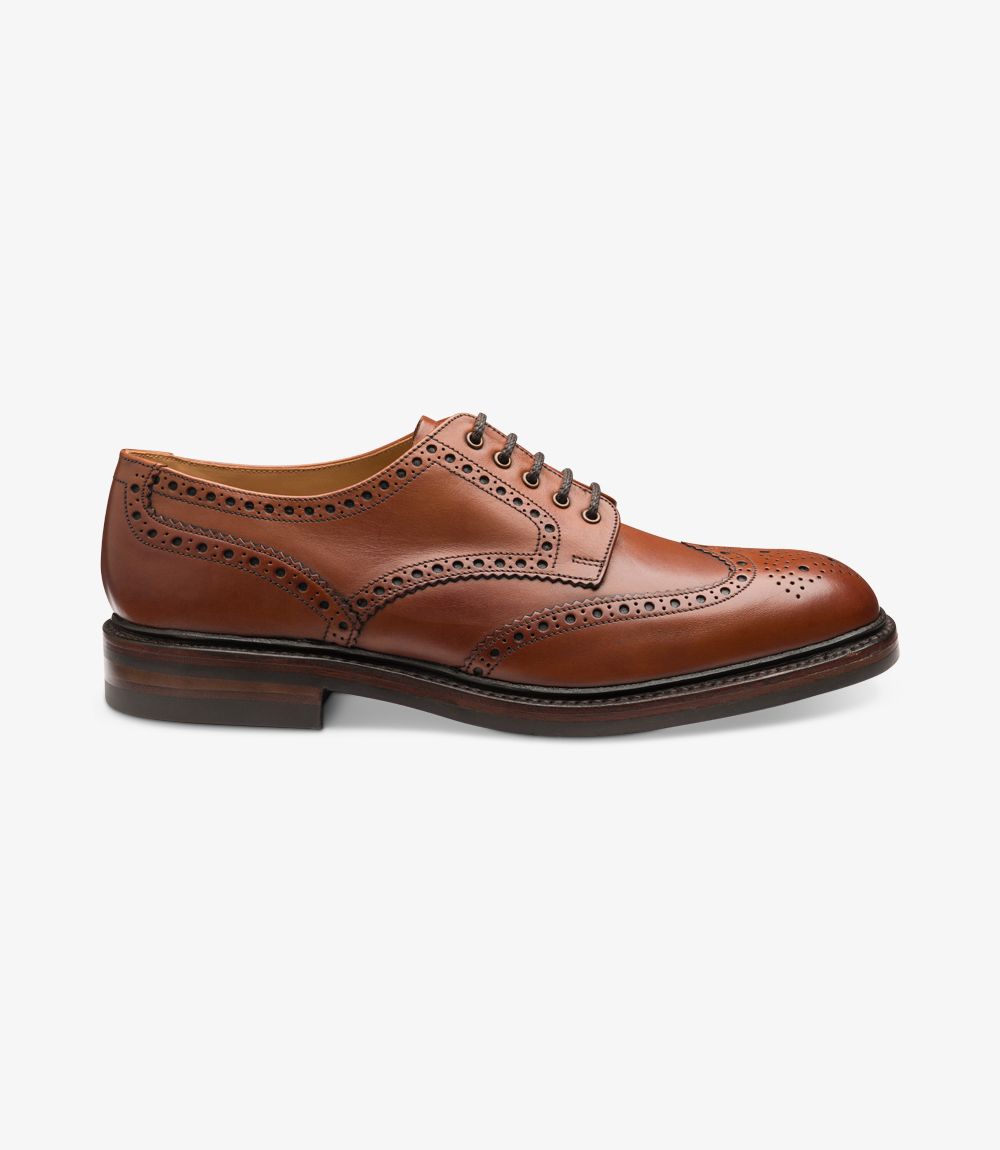 LOAKE Chester Oxford Brogue Calf Shoe - Mahogany -Side View