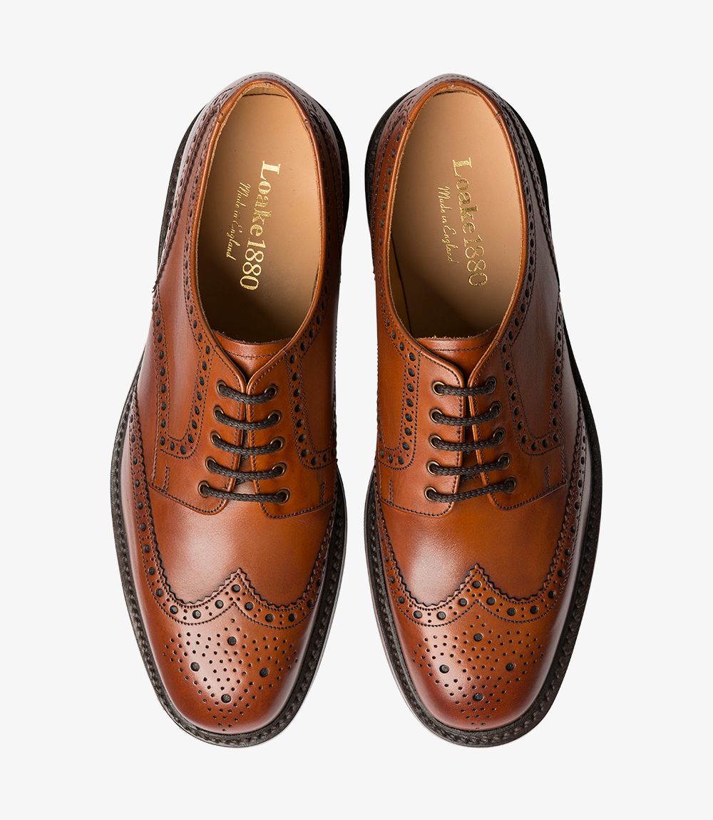 LOAKE Chester Oxford Brogue Calf Shoe - Mahogany -Side View