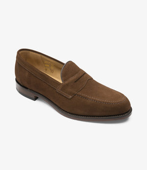 LOAKE Imperial Classic Penny Loafer - Brown Suede - Angle View