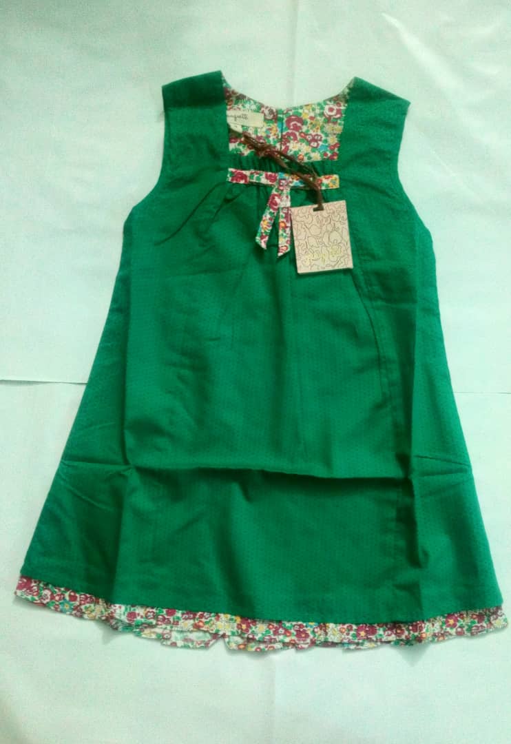 PINQUETTE - Girl's Dress - Spotted Green