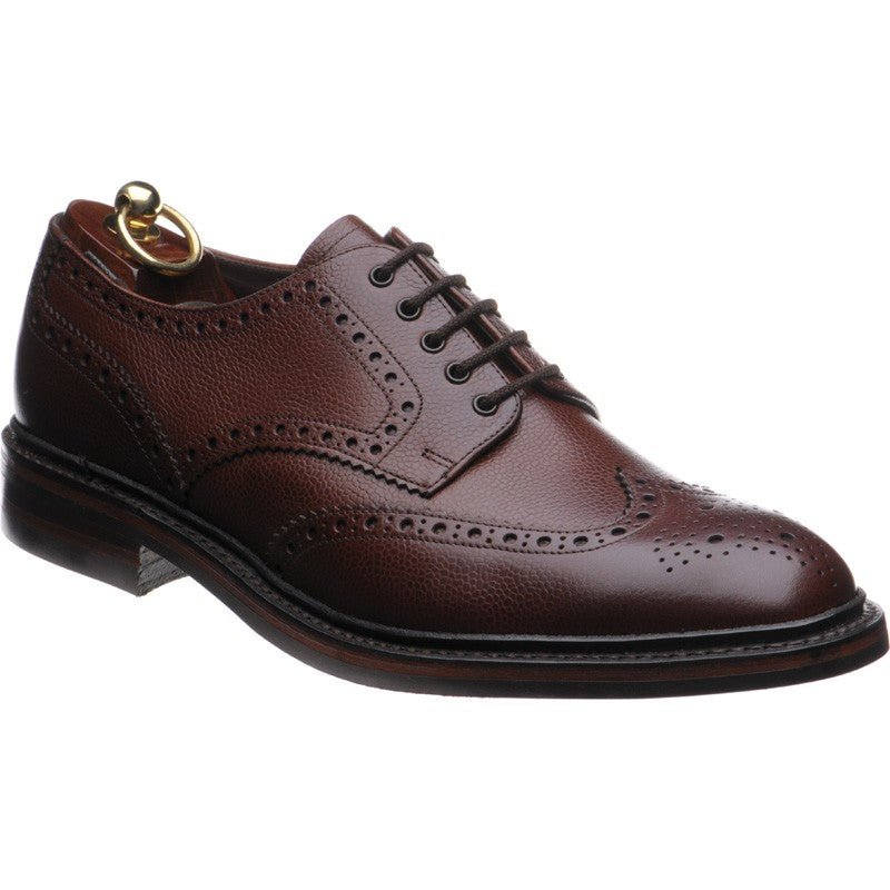 Loake Badminton Oxford Calf Brogue Shoe - Dark Brown Grain - Angle View