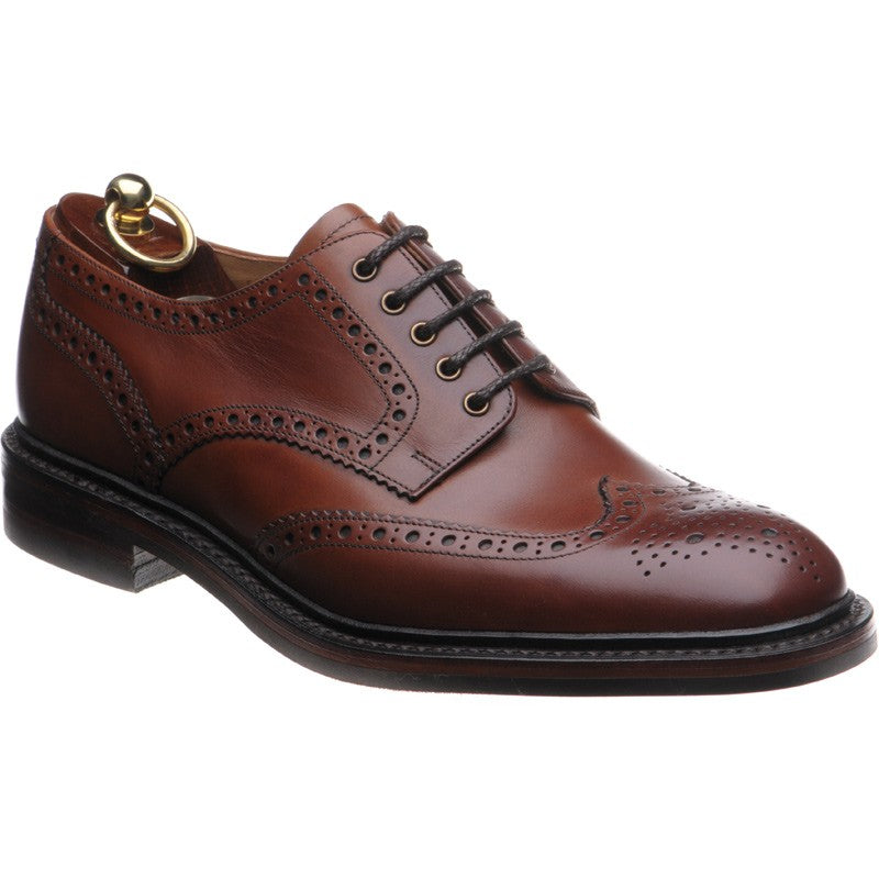 LOAKE Chester Oxford Brogue Calf Shoe - Mahogany - Angle View