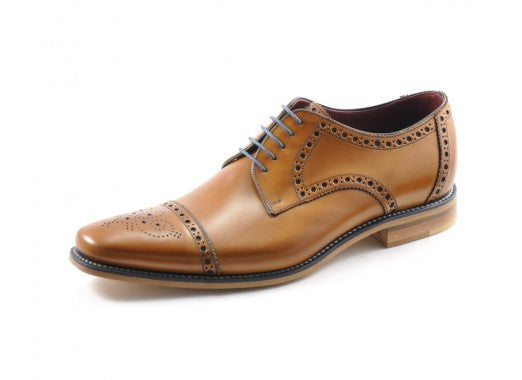 LOAKE Foley Stylish Brogue Derby Shoes - Tan - Angle View