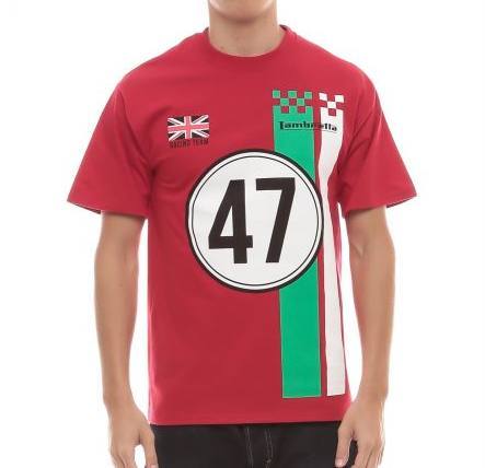 Lambretta Mens T Shirt 'Racing Team' Design - Deep Red - Ninostyle