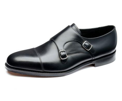 LOAKE Cannon Calf Double Buckle Monk Shoe - Black - Body View