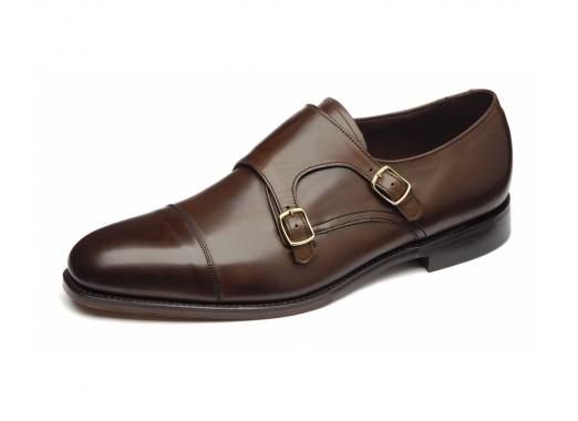 LOAKE Cannon Calf Double Buckle Monk Shoe - Dark Brown - Angle View
