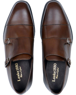 LOAKE Cannon Calf Double Buckle Monk Shoe - Dark Brown - Top View