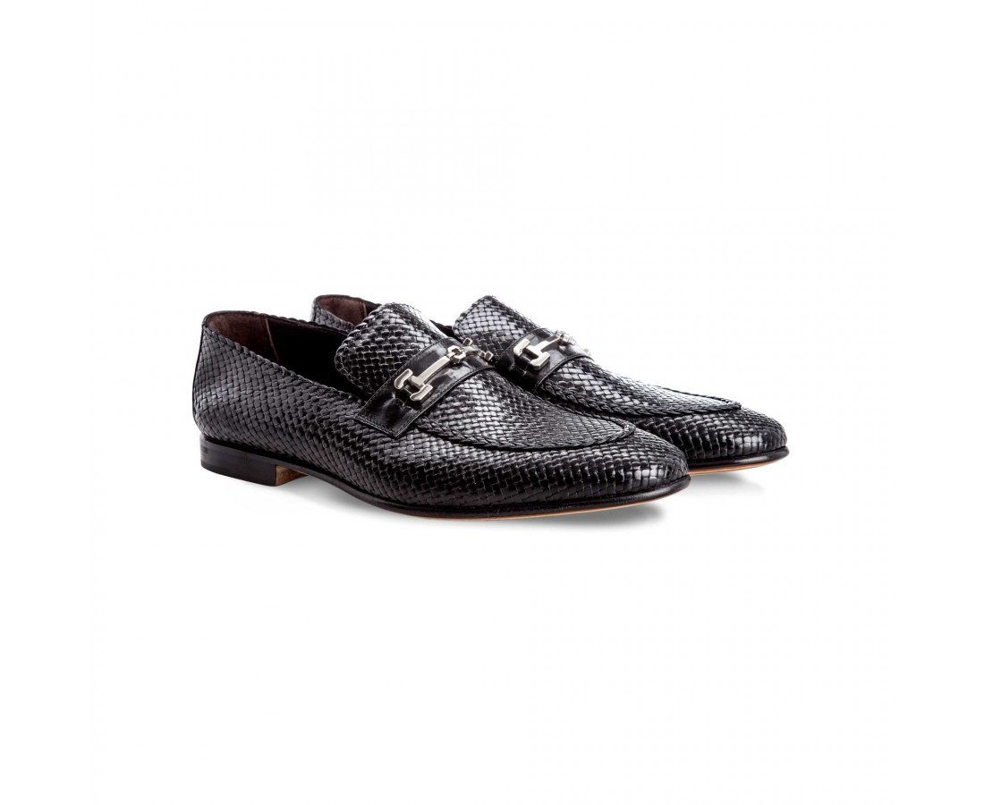 MORESCHI - Cuba Woven kangaroo leather Loafer - Black - Ninostyle