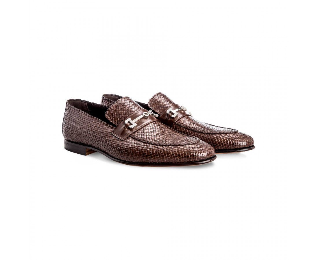 MORESCHI - Cuba Woven kangaroo leather loafers - Brown - Ninostyle